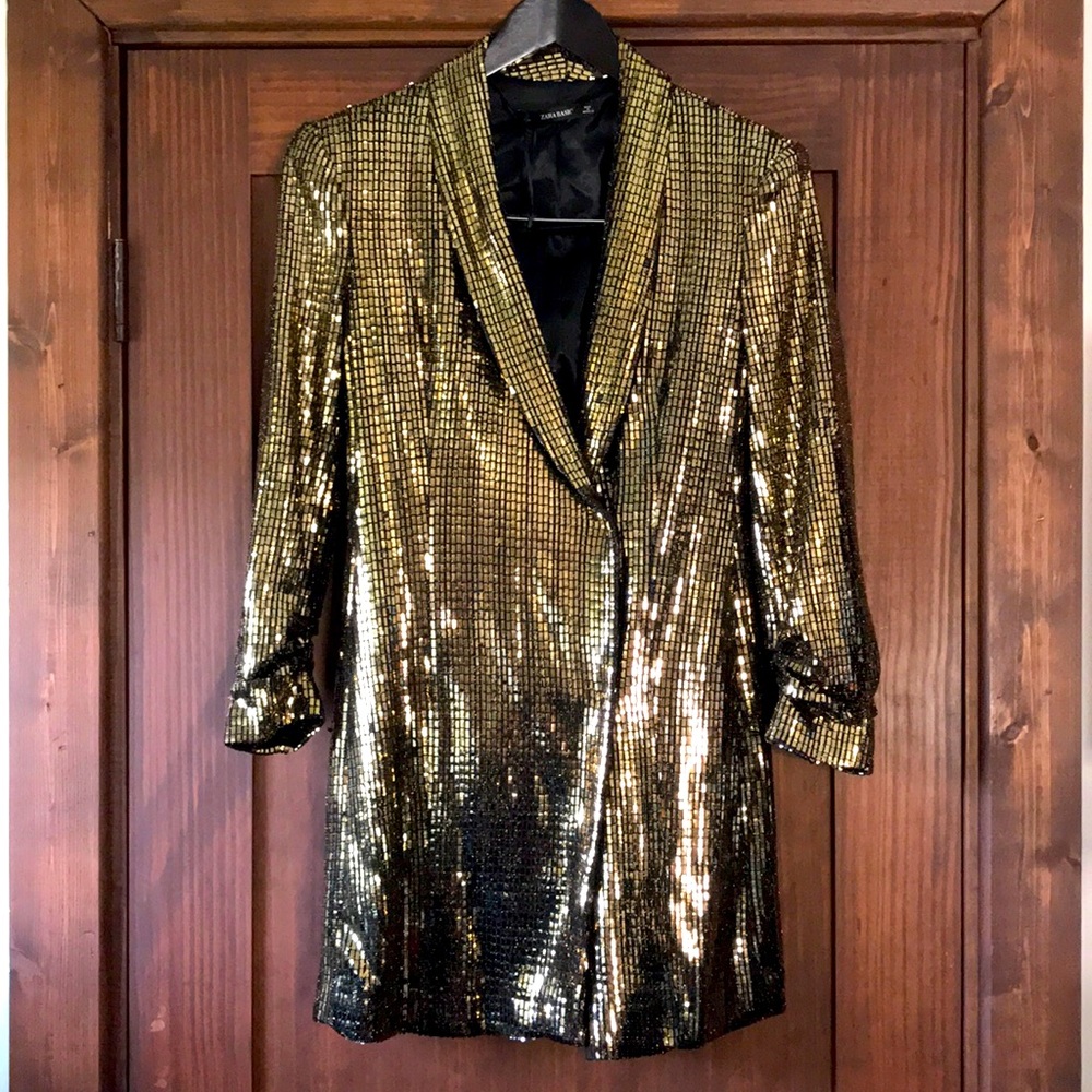 ◾️🔶 Zara Gold Blazer Dress Cocktail sz Large 🔶◾️